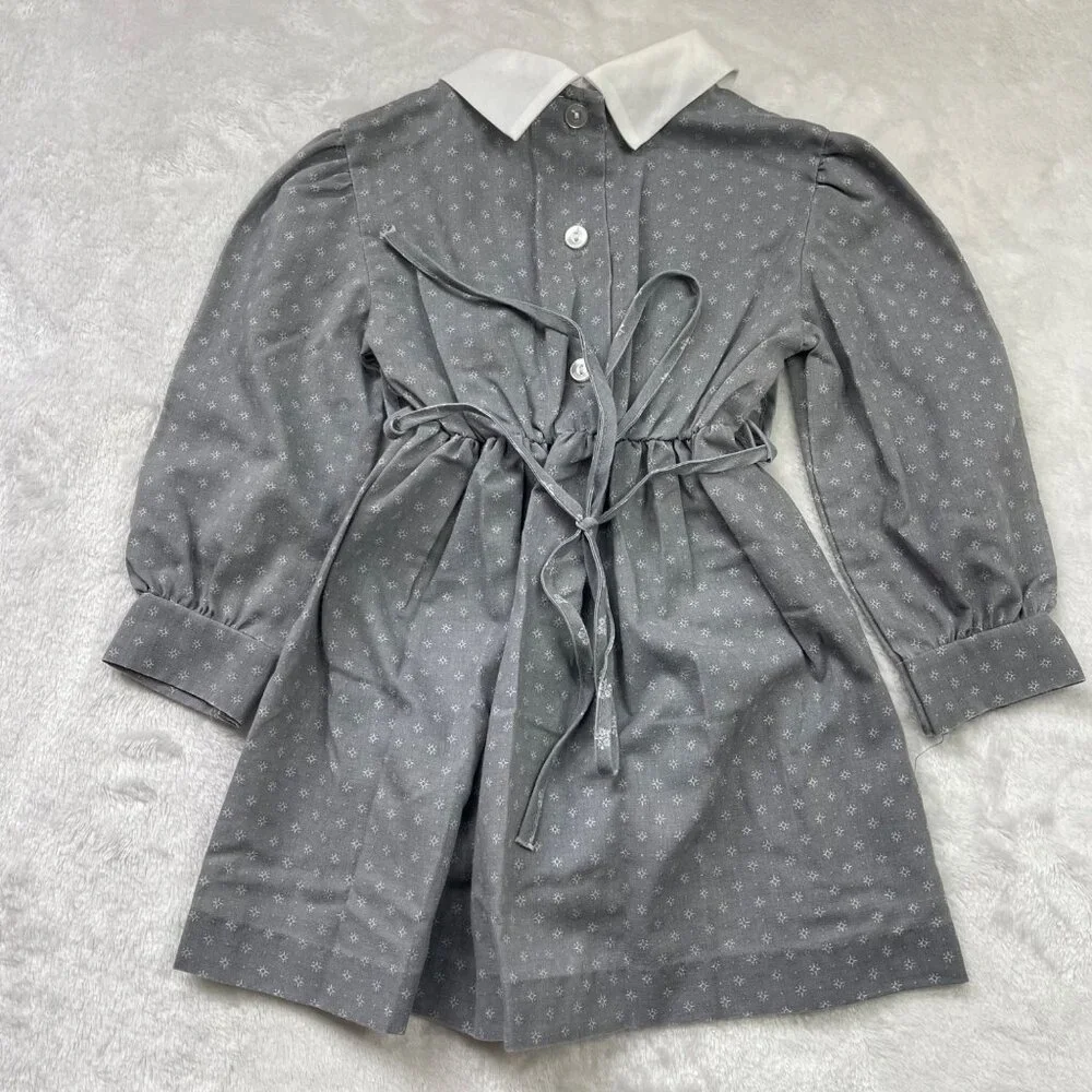 Vintage Chuckles Long Sleeve Dress Little Girls 2 White Collar‎ Bib Detail 80s